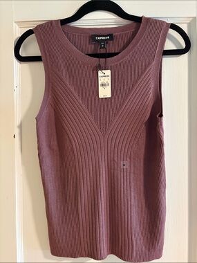 Express Ribbed Sleeveless Tank Top - Mauve